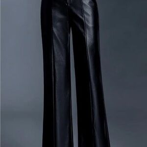 Women's PU Leather Black Wide-Leg Pants